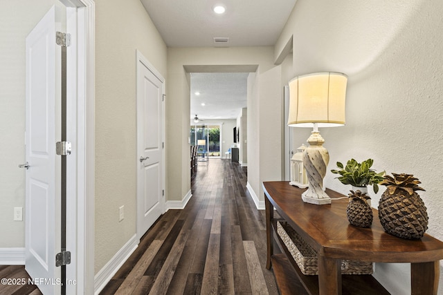 corridor featuring dark hardwood / wood-style flooring