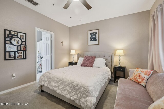 bedroom featuring ceiling fan and carpet floors