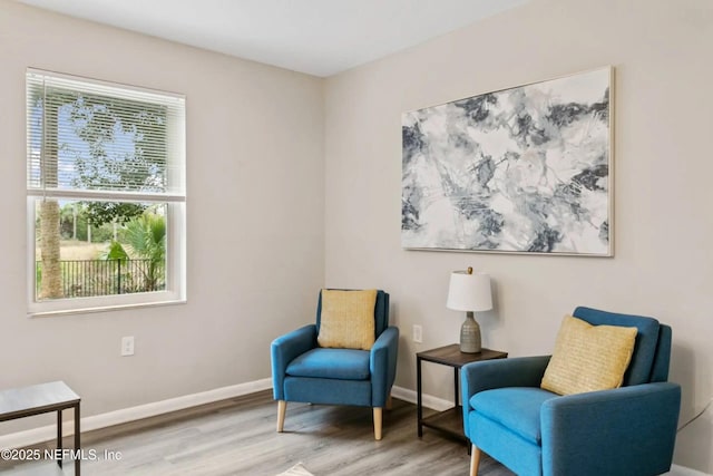 sitting room with light hardwood / wood-style flooring