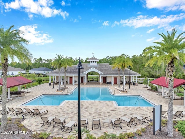 view of pool with a gazebo and a patio