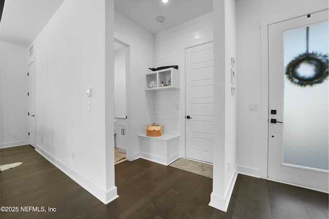 foyer with dark hardwood / wood-style floors