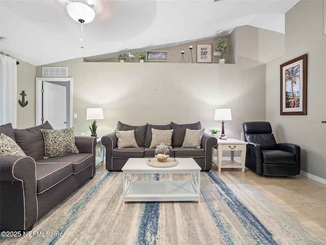 living room with vaulted ceiling