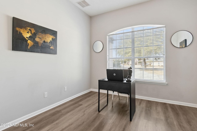 office space featuring hardwood / wood-style flooring