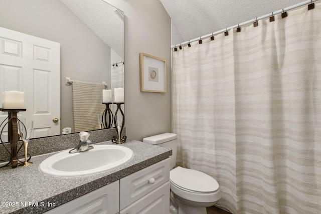 bathroom featuring vanity, a textured ceiling, and toilet