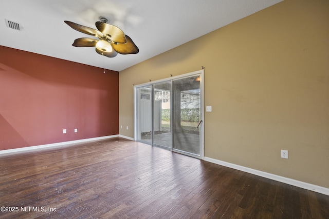 empty room with wood-type flooring and ceiling fan