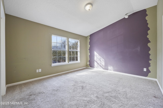 carpeted empty room with a textured ceiling