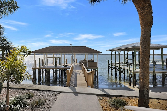 dock area featuring a water view