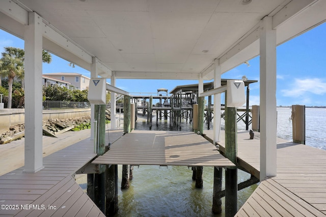 view of dock featuring a water view