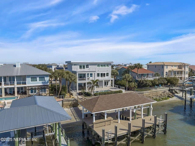 exterior space with a water view