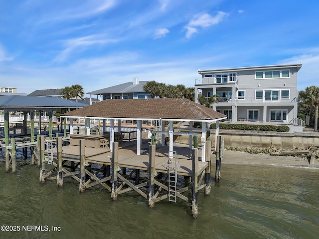 dock area with a water view