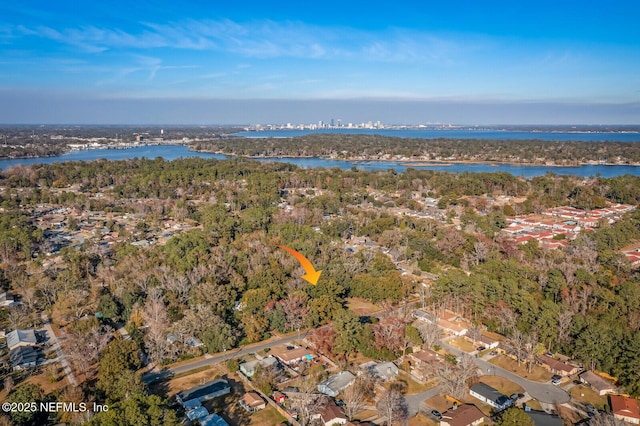 aerial view with a water view