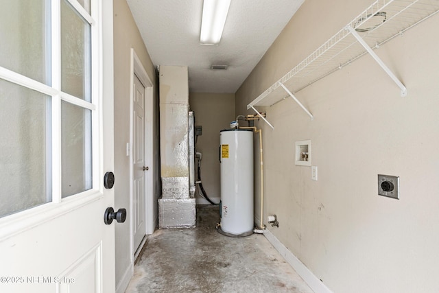 washroom featuring electric dryer hookup, washer hookup, and water heater