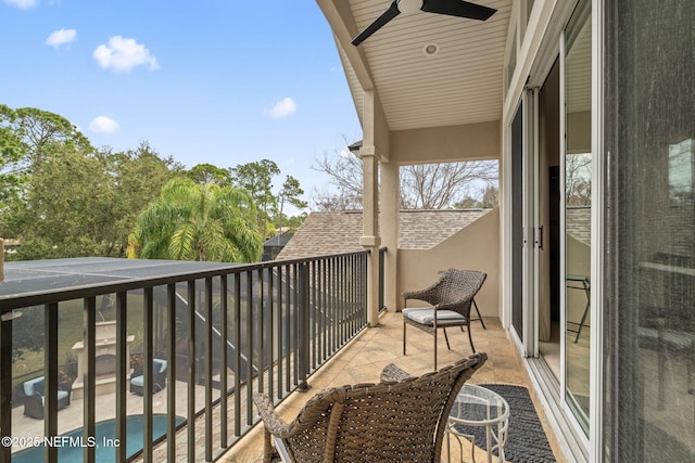 balcony with ceiling fan