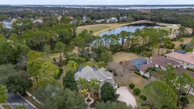 aerial view with a water view