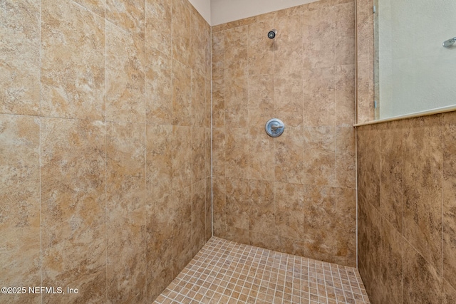 bathroom with a tile shower