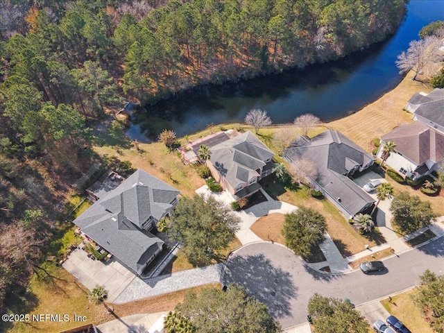 aerial view featuring a water view