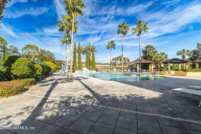 view of pool with a gazebo and a patio area