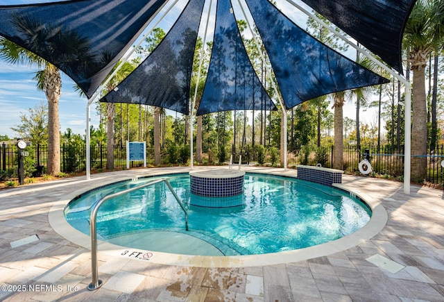 view of swimming pool with a patio area