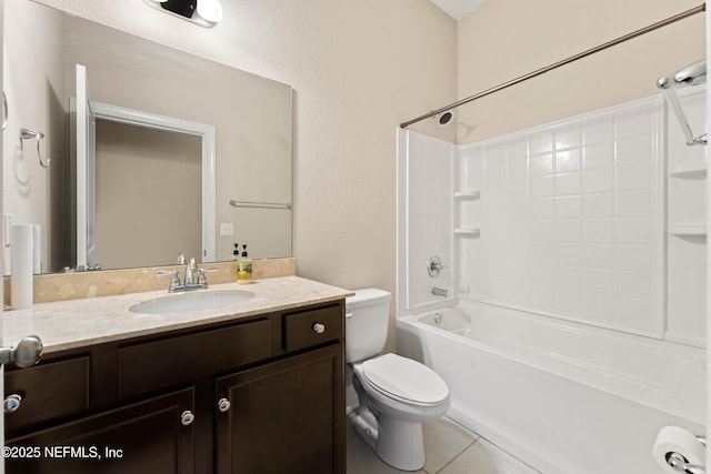 full bathroom with vanity, tile patterned floors, shower / bathtub combination, and toilet