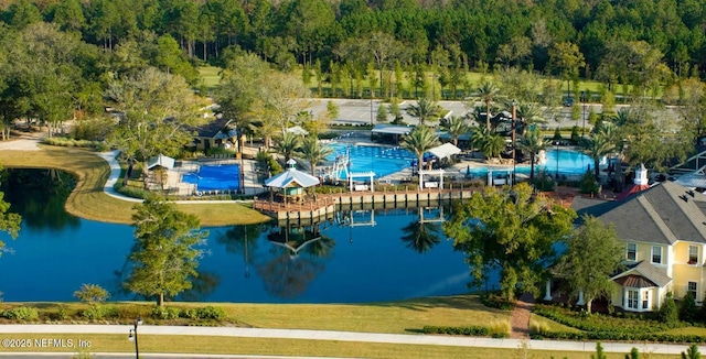 bird's eye view featuring a water view