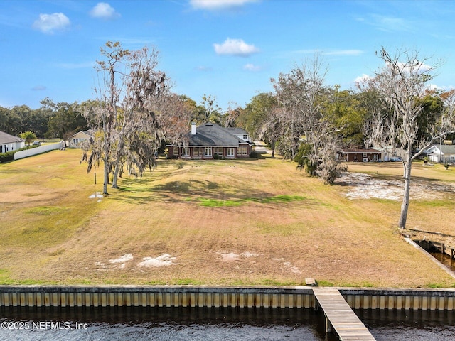 view of yard with a water view