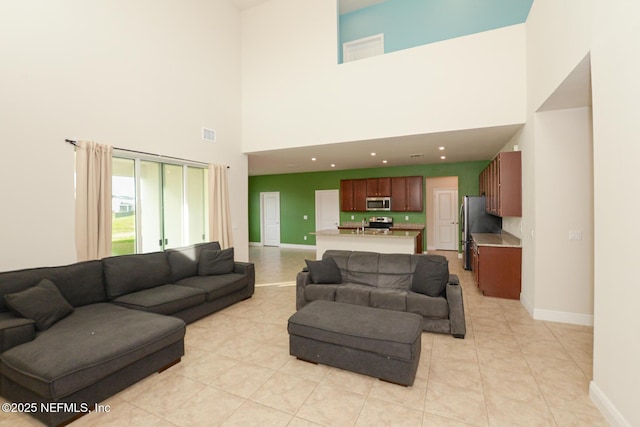 living room with light tile patterned floors