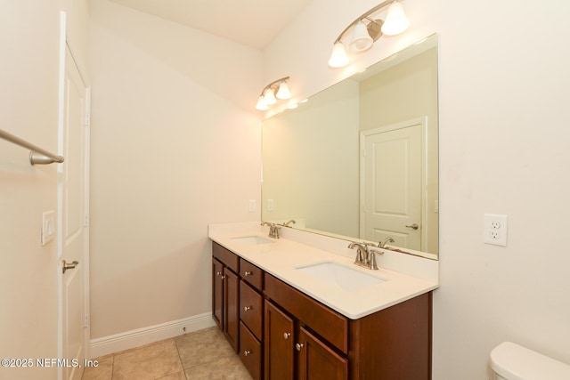 bathroom featuring tile patterned flooring, vanity, and toilet