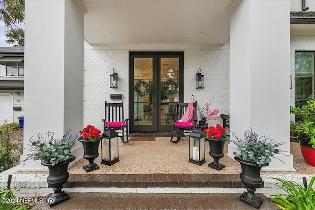 property entrance with french doors