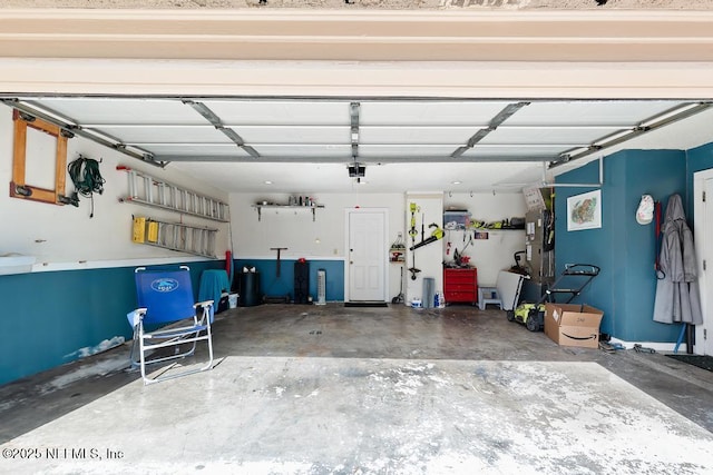 garage with a garage door opener