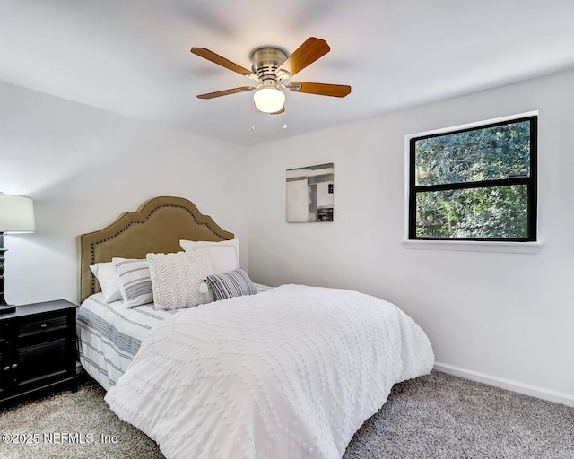 bedroom with carpet flooring and ceiling fan