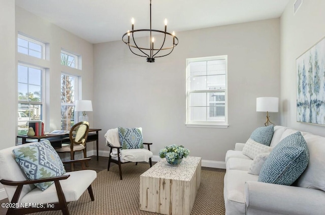 interior space featuring an inviting chandelier and hardwood / wood-style floors