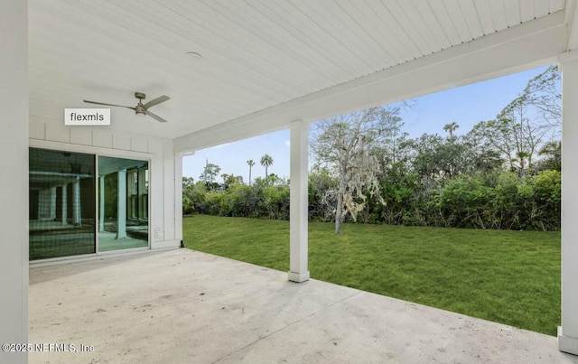 view of patio featuring ceiling fan