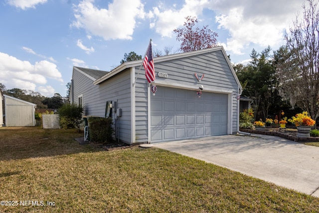 garage with a yard