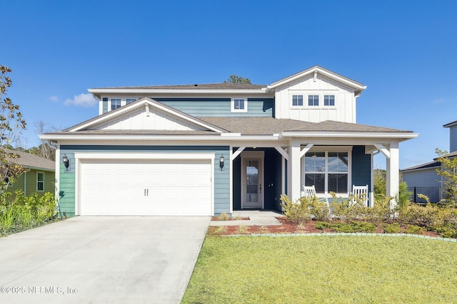 view of front of property with a front yard and a porch