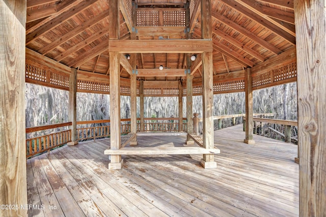 wooden deck featuring a gazebo