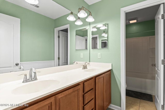 full bathroom featuring vanity, toilet, shower / bath combination, and tile patterned flooring