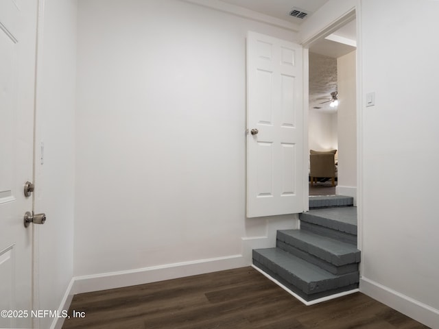 stairs with hardwood / wood-style flooring