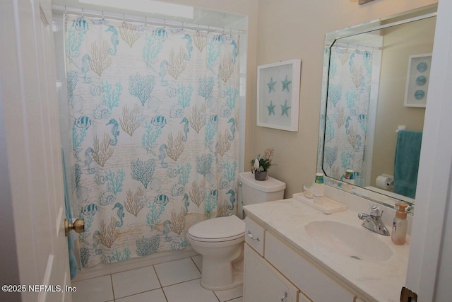 bathroom featuring tile patterned flooring, vanity, and toilet