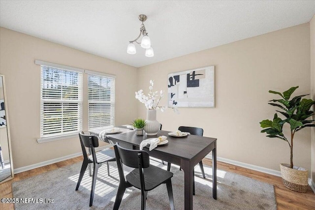 dining room featuring wood-type flooring and a notable chandelier