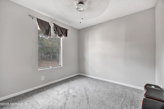 unfurnished room with a textured ceiling and carpet