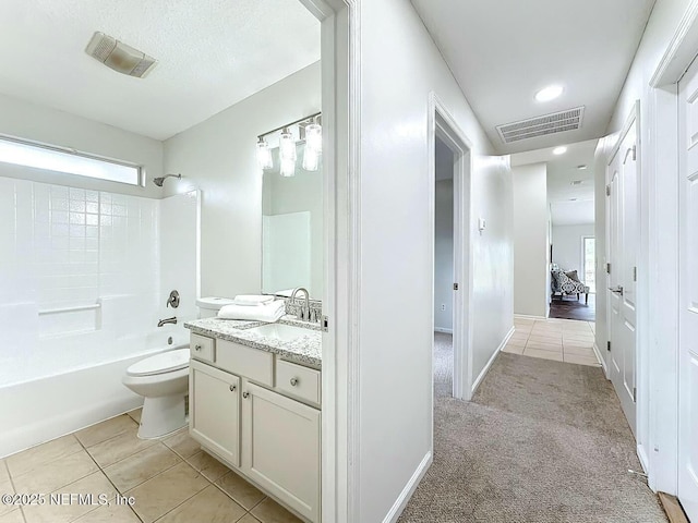 full bathroom with vanity, bathing tub / shower combination, tile patterned flooring, and plenty of natural light