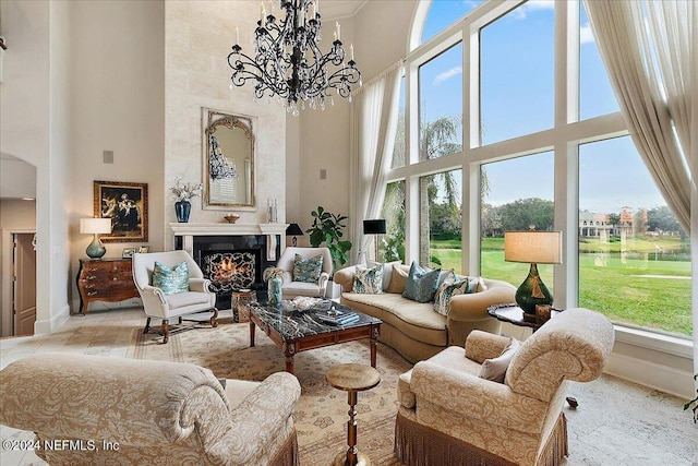 interior space featuring a wealth of natural light and an inviting chandelier