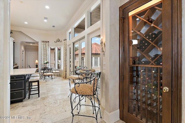 wine cellar with ornamental molding