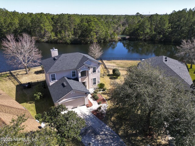 bird's eye view featuring a water view