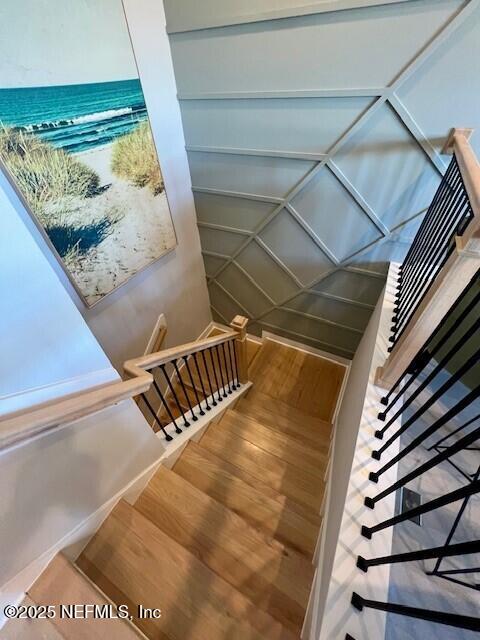 stairs with a water view