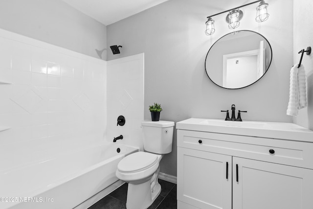 full bathroom featuring tile patterned floors, toilet, tub / shower combination, and vanity