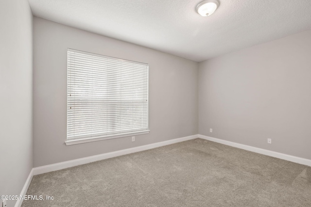 spare room featuring carpet flooring and a textured ceiling