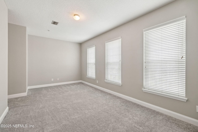 carpeted spare room featuring a textured ceiling