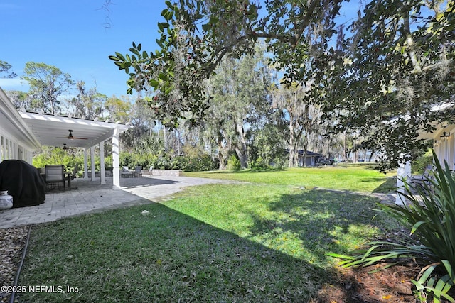 view of yard with a pergola and a patio area