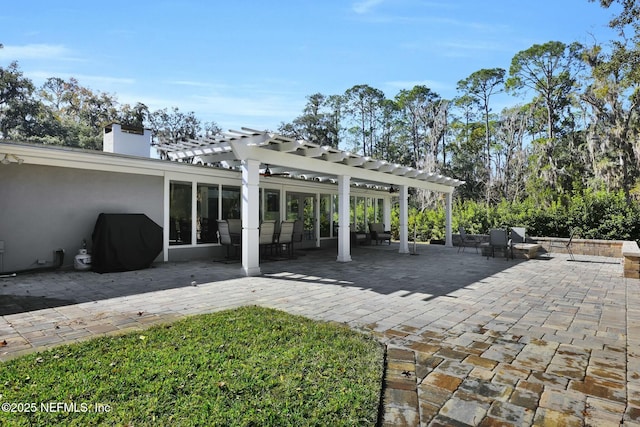 view of patio / terrace with grilling area and a pergola